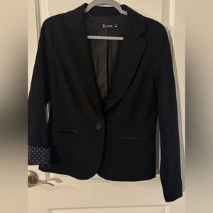 New York & Company Black Blazer with Polka Dot Lining